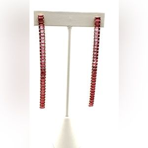 Brand New Rhinestone Strand Pink 3.5” Drop Earrings High Fashion STATEMENT